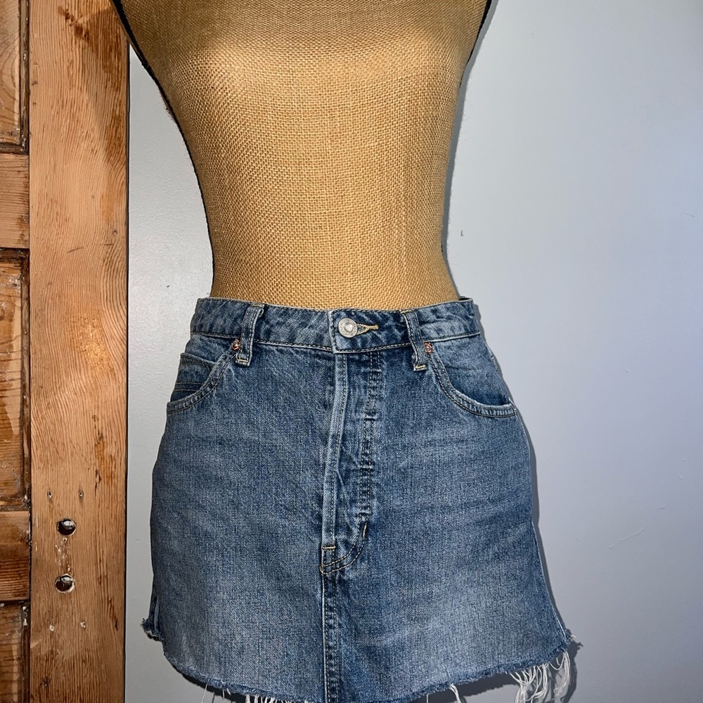We The Free Blue Denim Skater Skirt